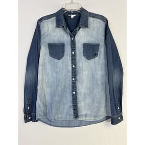 Volcom Women’s Multi Color Denim Chambray Longsleeve Button-Down Shirt Large